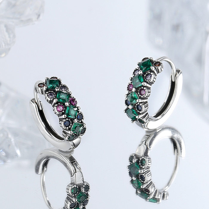 Vintage Green Zirconia Huggie Hoop Earrings