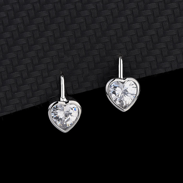 Silver Cubic Zirconia Heart Huggie Earring