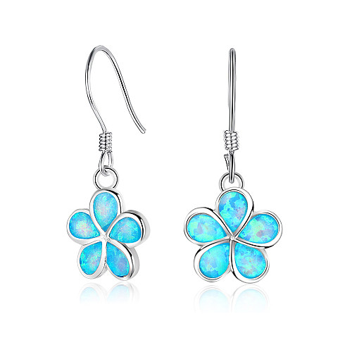 Bloom Flower Blue Opal Dangle Earring