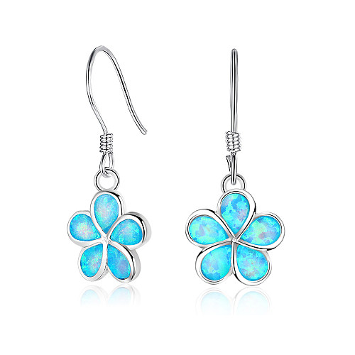 Boucle d'oreille pendante en opale bleue Bloom Flower