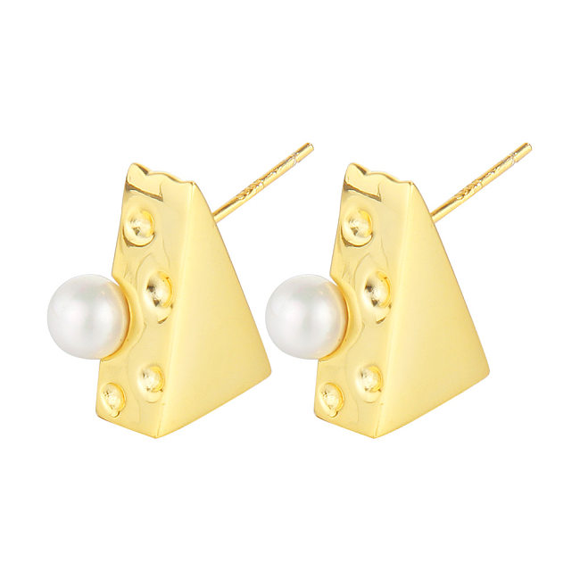 Triangle Cheese Pearl Stud Earring