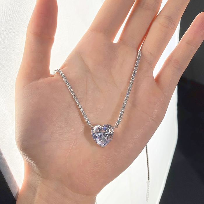 Sterling Silver Full CZ Love Heart Necklaces