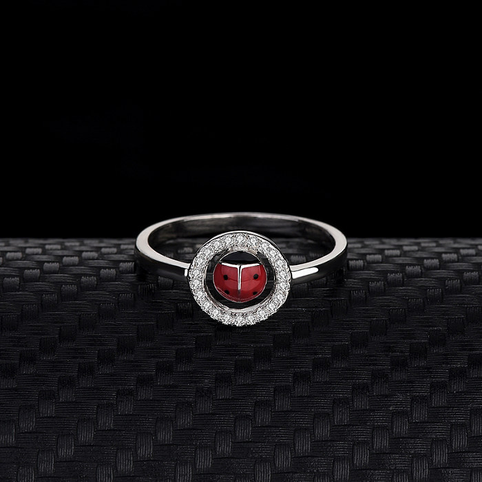 Silver Cubic Zirconia Ladybug Insect Ring