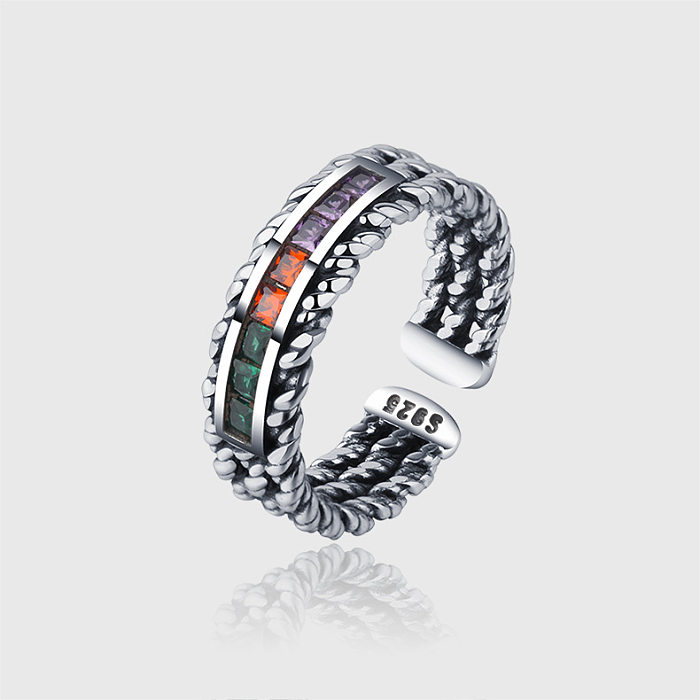 Rainbow Zirconia Twisted Ropes Open Rings