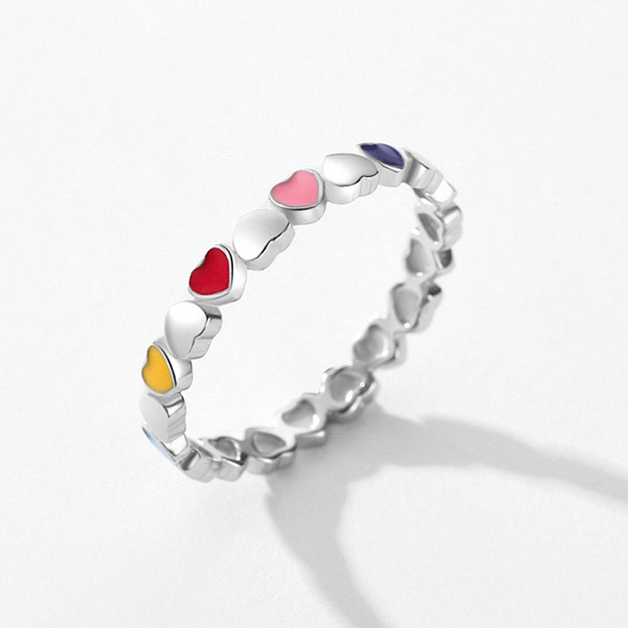 Colorful Enamel Hearts Band Ring