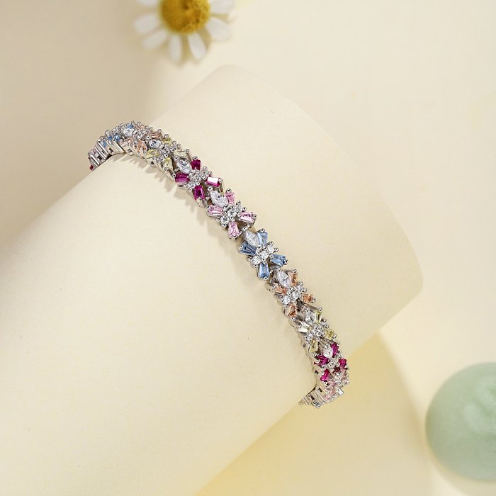 Luxury Rainbow Zirconia Flower Tennis Chain Bracelet