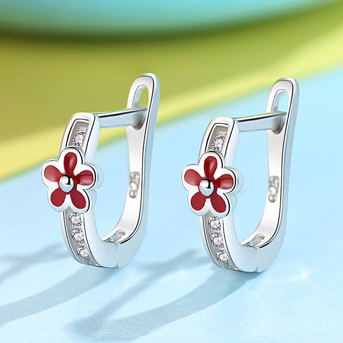 Kids Sterling Silver Flower Zirconia Hoop Earrings