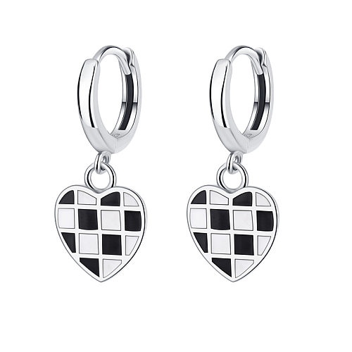 Enamel Chessboard Heart Hoop Earrings