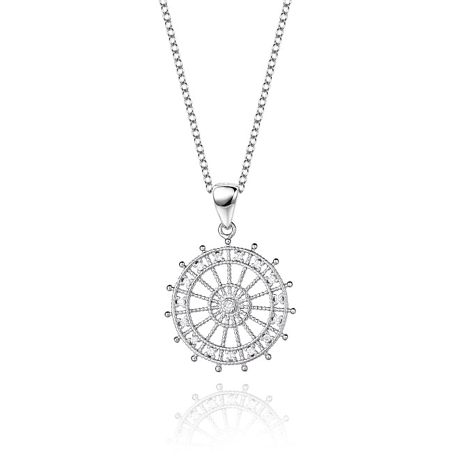 Cubic Zirconia Anchor Compass Pendant Necklace