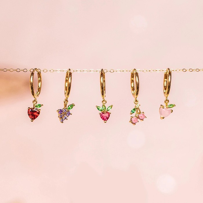Pendientes de aro infantiles plateados con fruta de cereza