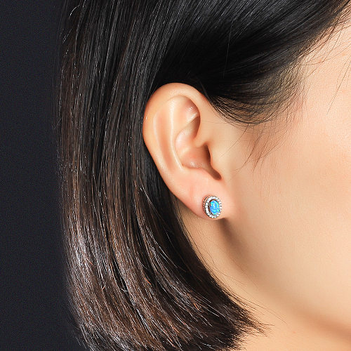 Vintage Oval Blue Opal Stud Earring