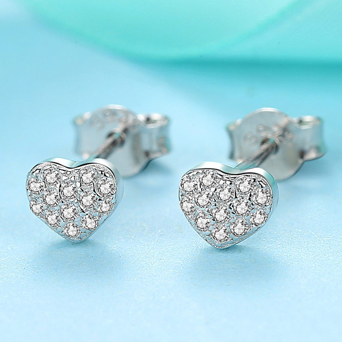 Sterling Silver CZ Heart Stud Earrings