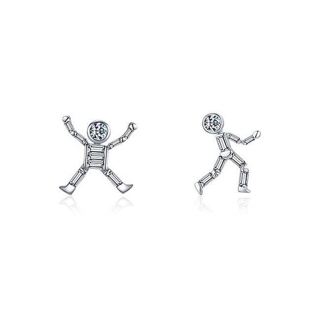 Kids  Silver Zirconia Dancing Robot Stud Earring