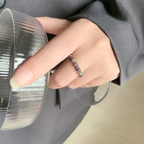 Vintage Bamboo Joint Zirconia Open Rings