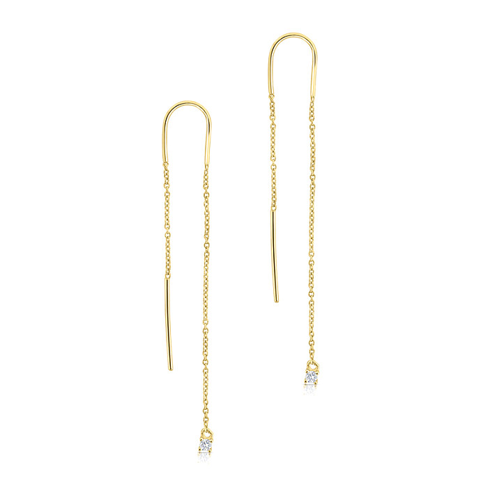 Sterling Silver Long Chain Zirconia Thread Through Earring