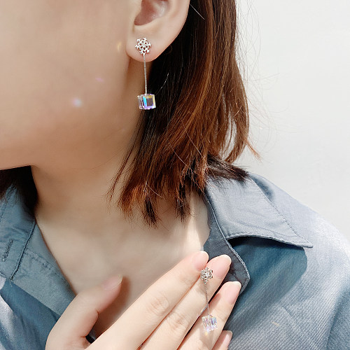 Austrian Crystals Cube Snowflake Stud Earring