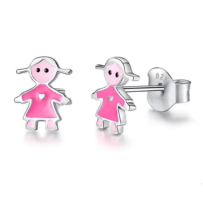Silver Pink Girls Stud Earrings