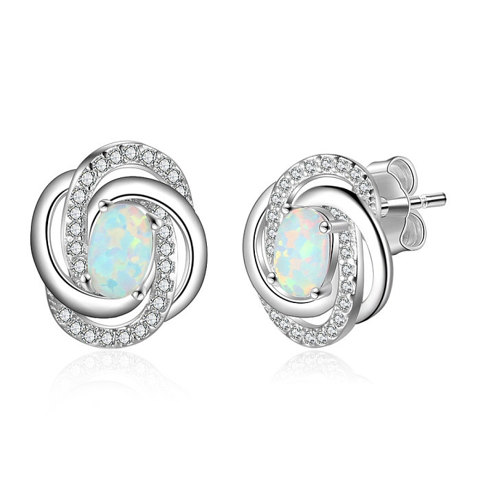Boucle d'oreille vintage en opale ovale en zircone