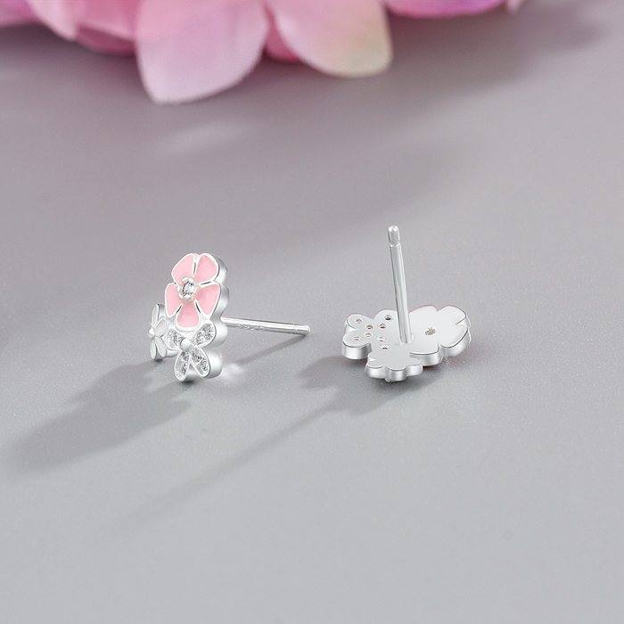 Boucle d'oreille à tige en forme de fleurs de Sakura en émail et zircone