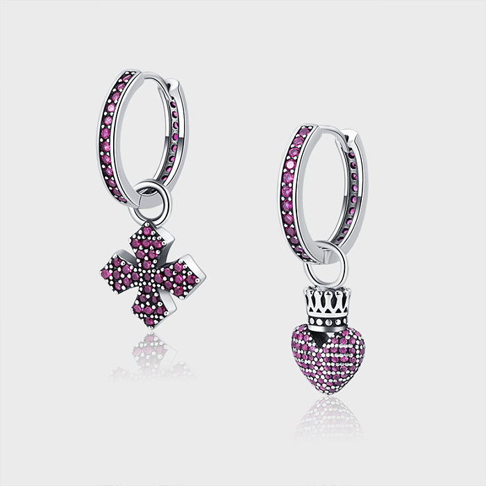 Vintage Zirconia Cross Heart Crown Hoop Earrings