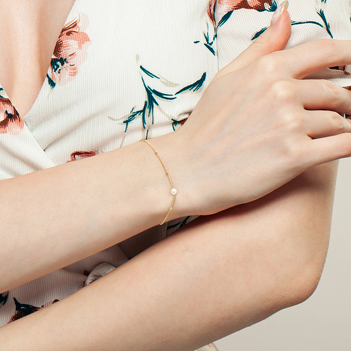 Bracelet chaîne en argent sterling avec boules de perles d'eau douce