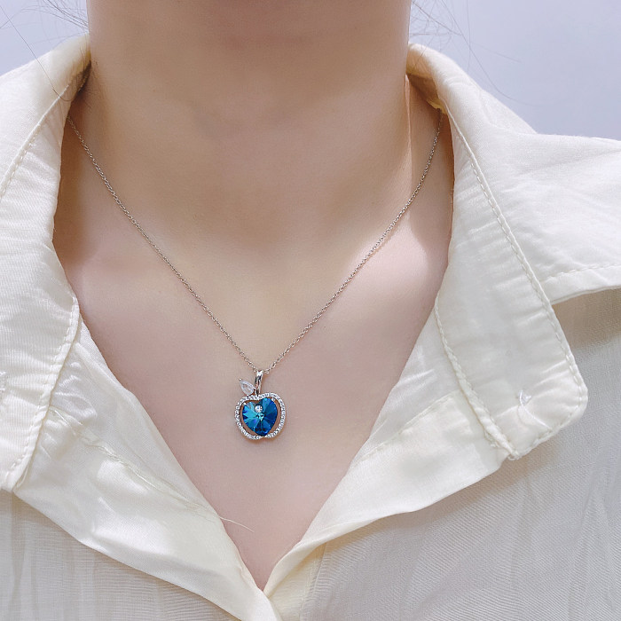 Austrian Crystals Love Heart Cubic Zirconia Apple Pendant Necklace