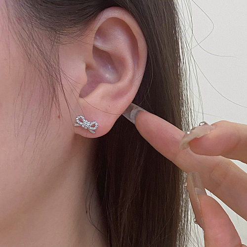 Shiny Zirconia bowknot Stud Earring