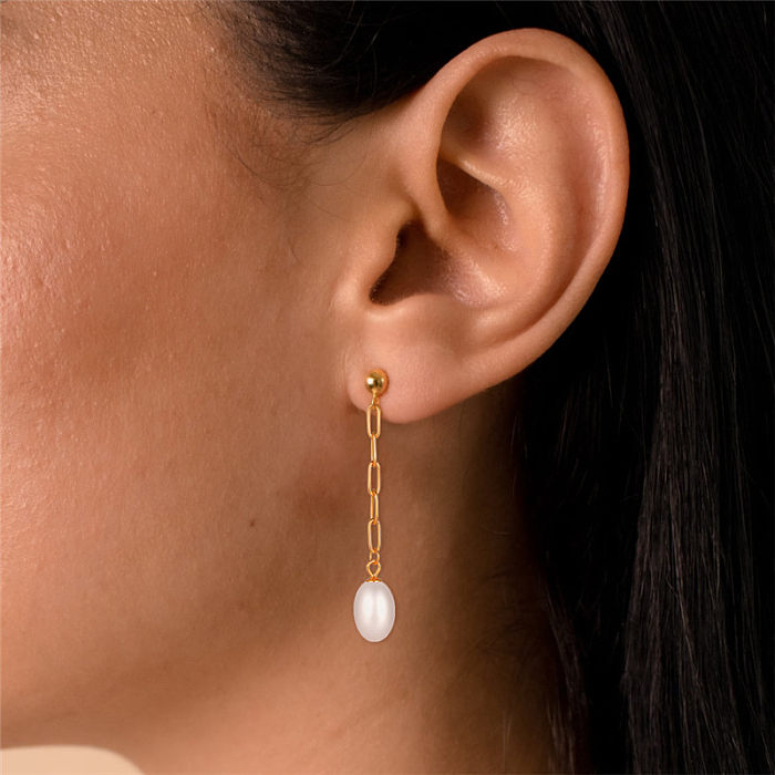Pearls Silver Chain Stud Earrings