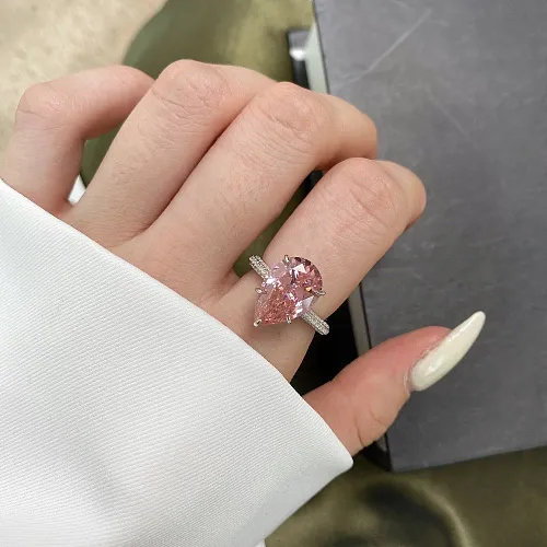 Sterling Silver Pink Teardrop Solitaire Rings