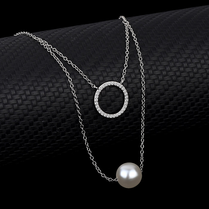 Collier de perles circulaires en argent sterling et zircone