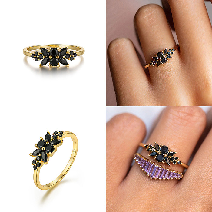 Silver Zirconia Black Leaf Band Ring
