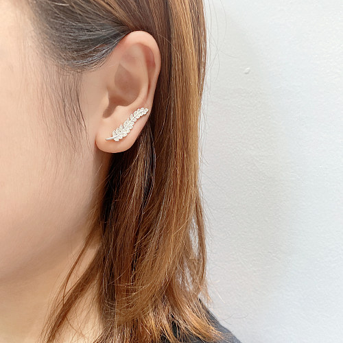 Silver Cubic Zirconia Leaf Climber Earring