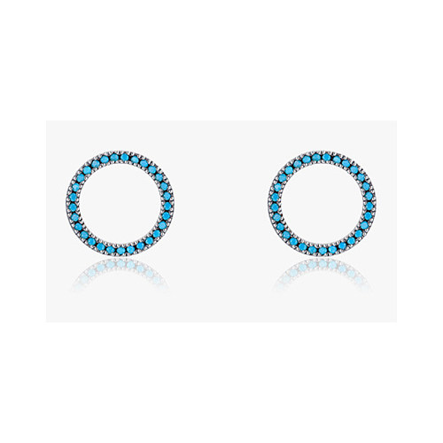 Sterling Silver Turquoise Round Stud Earrings