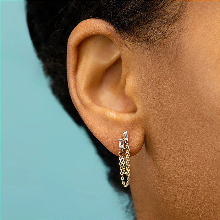 pcs  Sterling Silver Zirconia Chain Ear Climber Stud Earring