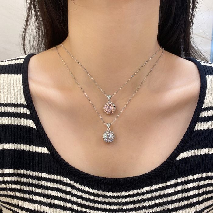 Collares de plata de ley con alto contenido de carbono y circonita rosa