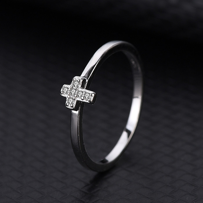Silver Cubic Zirconia Cross Band Ring