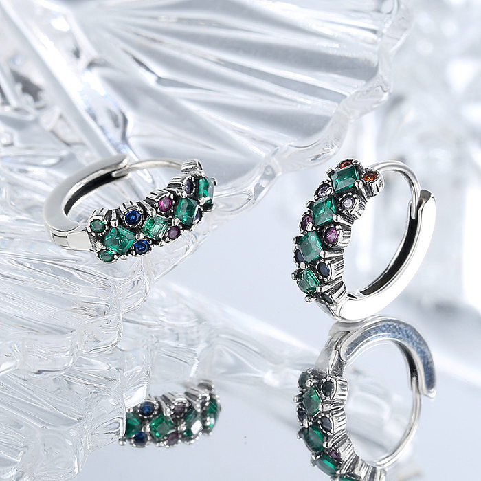 Vintage Green Zirconia Huggie Hoop Earrings
