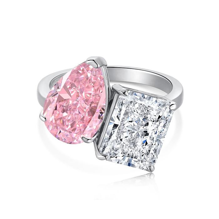 Bague Solitaire Zircone Saphir Blanc-Rose