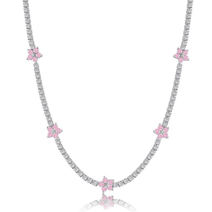 Sterling Silver Full CZ Flowers Necklaces