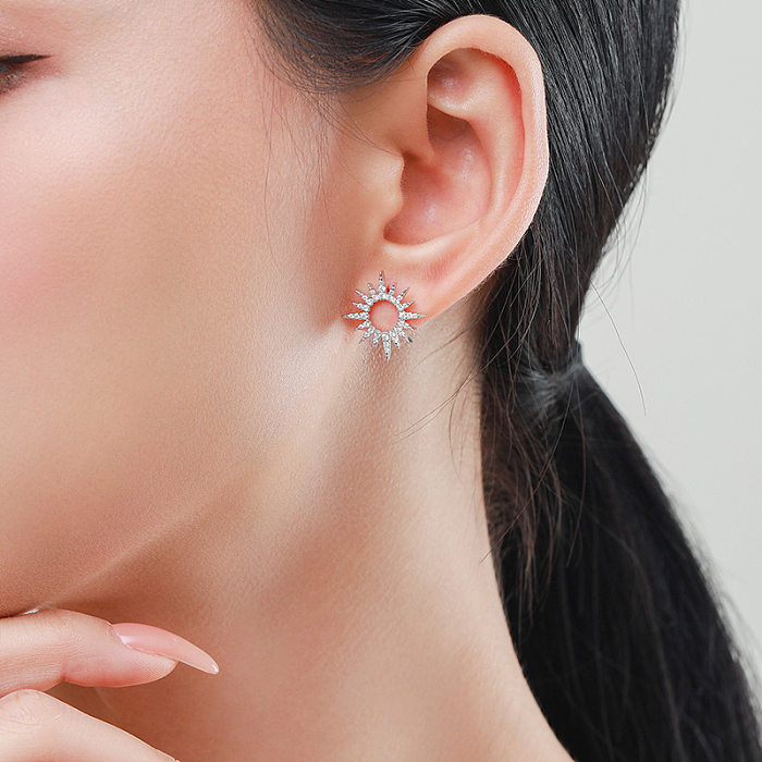 Sterling Silver Zirconia Sunflower Stud Earrings