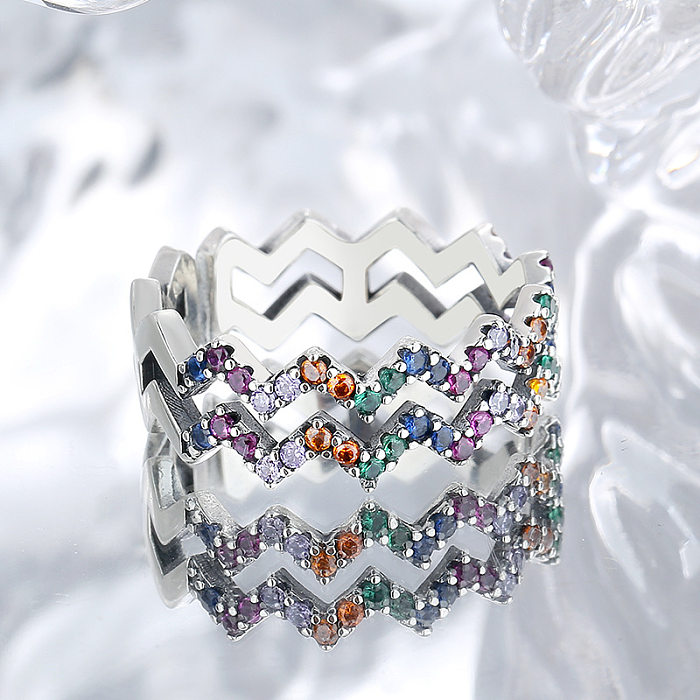 Curved Wave Rainbow Zirconia Open Rings
