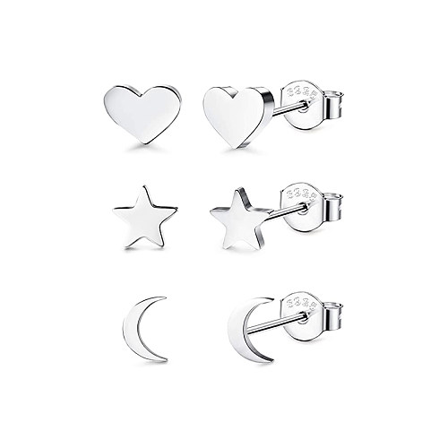 Conjuntos de brincos de prata esterlina coração estrela lua