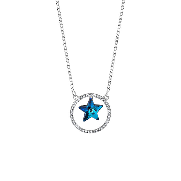 Austrian Crystals Star Cubic Zirconia Circle Pendant Necklace