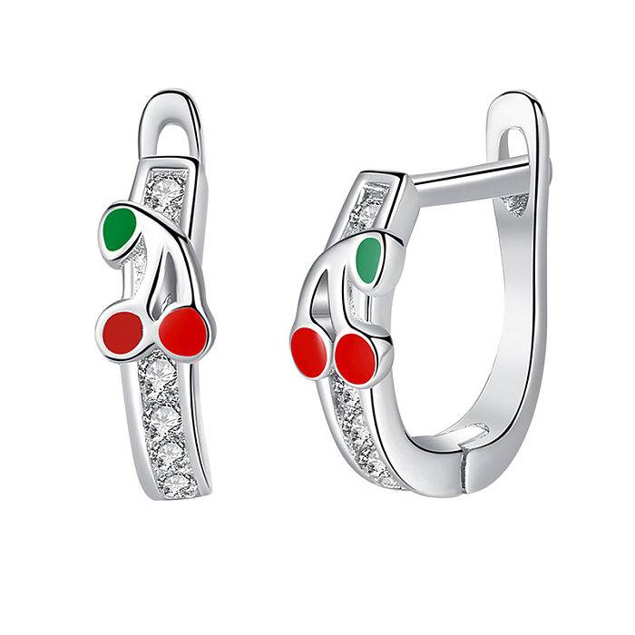 Kids Sterling Silver Cherry Zirconia Hoop Earrings