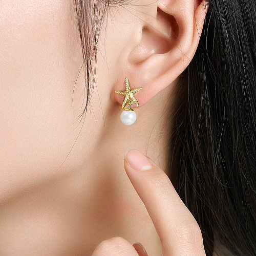 Sterling Silver Starfish Pearl Stud Earrings