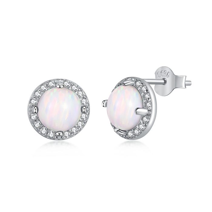 Shiny Zirconia Round Opal Stud Earring