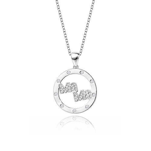 Cubic Zirconia Circle Mother Pendant Necklace