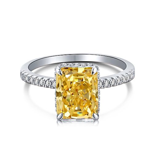 Sterling Silver A Yellow Zirconia Solitaire Ring