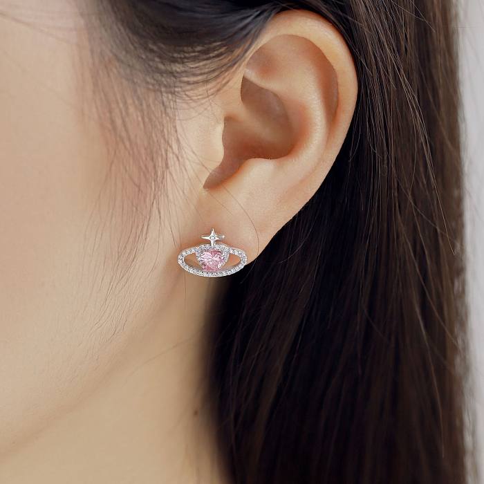 Pink Heart Zirconia Star Heart Stud Earring