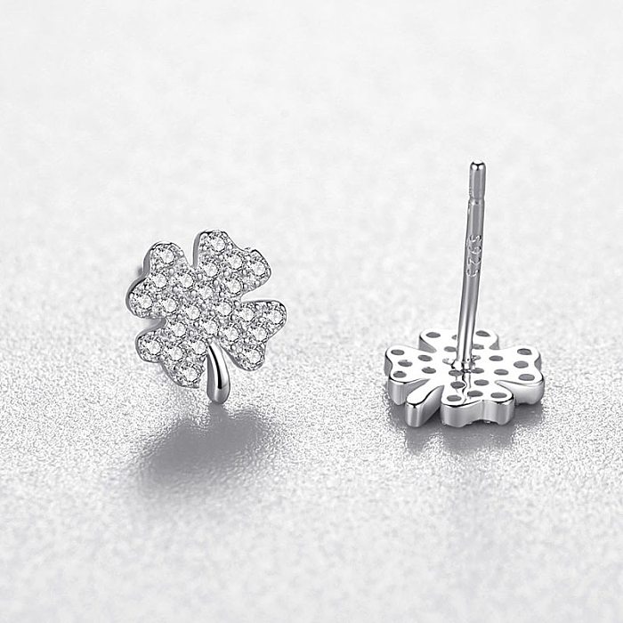 Sterling Silver Zirconia Clovers Stud Earrings